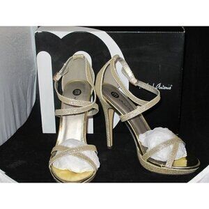 Michael Antonio Gold Glitter Strappy‎ Evening Shoes 8.5